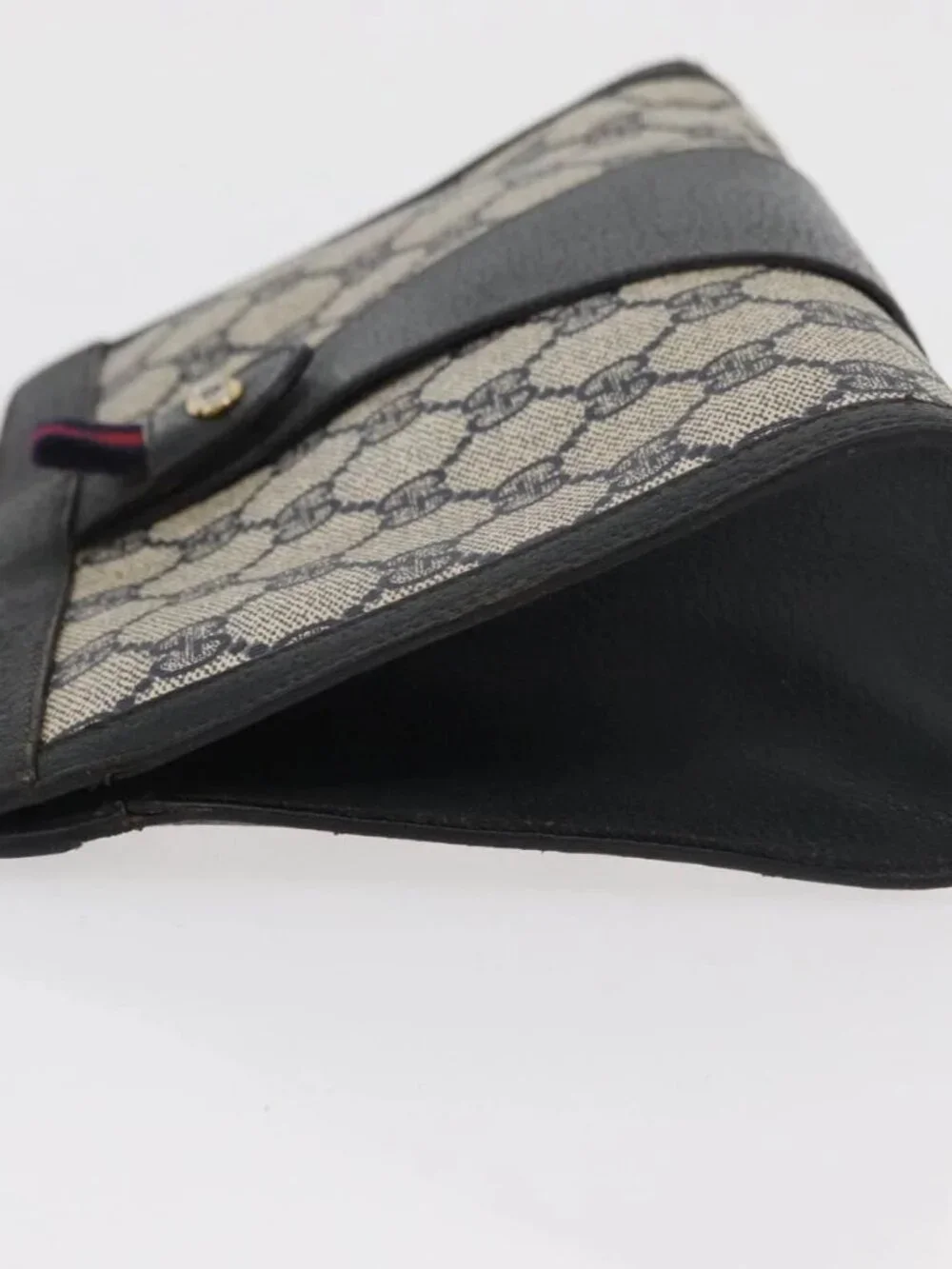 GUCCI GG Supreme Sherry Line Clutch Bag PVC Navy Red 89 01 032 Auth 182810